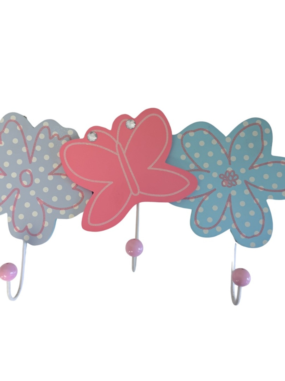 Butterfly Flower Wall Hook Rack Girls Nursery Bedroom Decor 3 Hooks Pink Blue